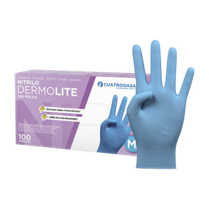 Guante de Nitrilo Dermolite Sin Polvo Azul Caja 100 Unidades Disponible en tamaños S/M/L