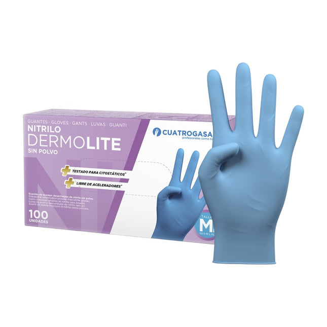 Guante de Nitrilo Dermolite Sin Polvo Azul Caja 100 Unidades Disponible en tamaños S/M/L