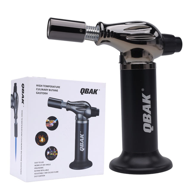 QBAK Soplete De Cocina Profesional Antorcha Butano Encendedor, Mini Culinario Soplete con Cerradura de Seguridad & Llama Ajustable para barbacoa Brulée Crema Cámping (Gas no Incluido)