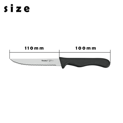 Set of 6 BASIC Steak Knives Micro-serrated Stainless Steel Blade Ergonomic PP Plastic Handle Black Color 