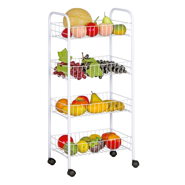 4 Tier Rolling Utility Cart Multipurpose Storage Cart for Home Including Kitchen Bathroom Office and Garage White 4 Baskets 