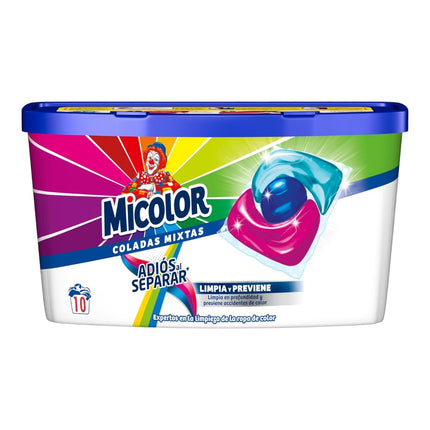 Micolor Caja de 10 Cápsulas Detergente Adiós al Separar Jabón para Ropa de Color en Formato Sostenible Quitamanchas Protege los Colores