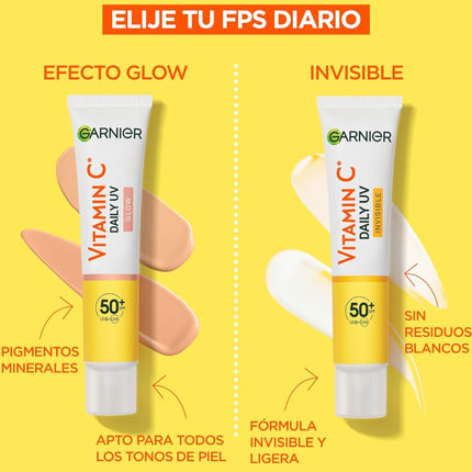 GARNIER Vitamin C Anti-UV Daily Invisible Fluid SPF50+ Protects Prevents and Reduces Dark Spots for All Skin Types 40 ml 