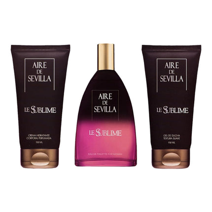 AIRE DE SEVILLA SUBLIME Estuche de cosmética para mujer con Perfume Gel de ducha suave y Crema Hidratante corporal perfumada Cofre de regalo de ritual perfumado (150 ml cada uno)