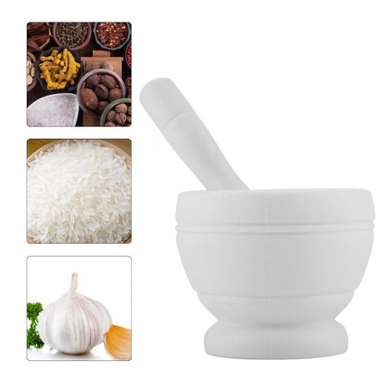 Polypropylene Mortar Pestle Manual Garlic Grinder Spice Herbs Mortar Pestle Set Grinding Bowl Kitchen Tool(White) 