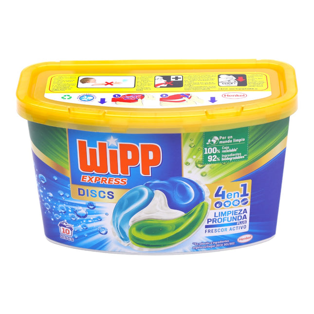 Wipp Express Discs caja de Detergente en Cápsulas 4 en 1 limpieza profunda 10 Dosis