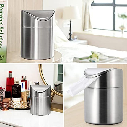 Mini Trash Can with Lid 1.5L Trash Can with Lid Small Trash Can Waste Bins for Desk Office Bathroom Kitchen 12 x 12 x 16.5 CM 