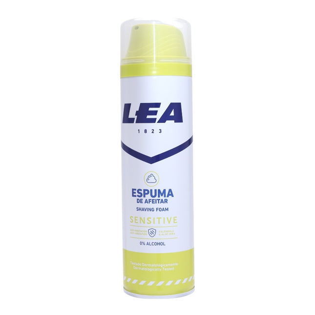 LEA Espuma de Afeitar Sensitive 250 ml | Con Caléndula y Aloe Vera | 0% Alcohol | Hidratante y Suave para Piel Sensible | Dosificador Práctico
