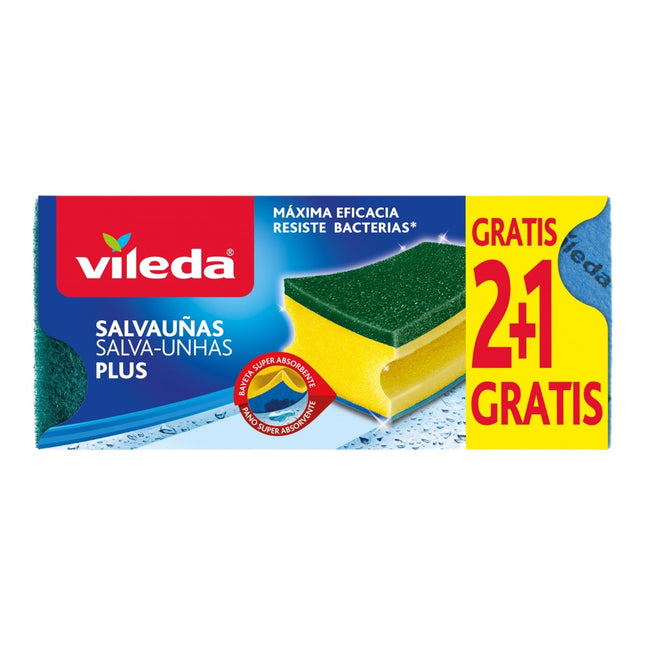 VILEDA Estropajo plus salvauñas 2 unidades + 1 unidad gratis