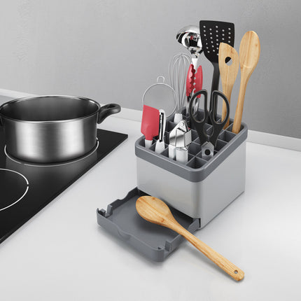 UTILTEX Customizable Kitchen Utensil Holder Plastic Cutlery Holder Grey Kitchen Organizers 
