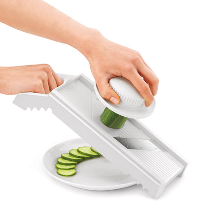 METALTEX Rallador multiuso MANDOLINO Cuchillas de acero inox y cuerpo ABS color blanco Con prensador - protector