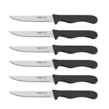 Set of 6 BASIC Steak Knives Micro-serrated Stainless Steel Blade Ergonomic PP Plastic Handle Black Color 