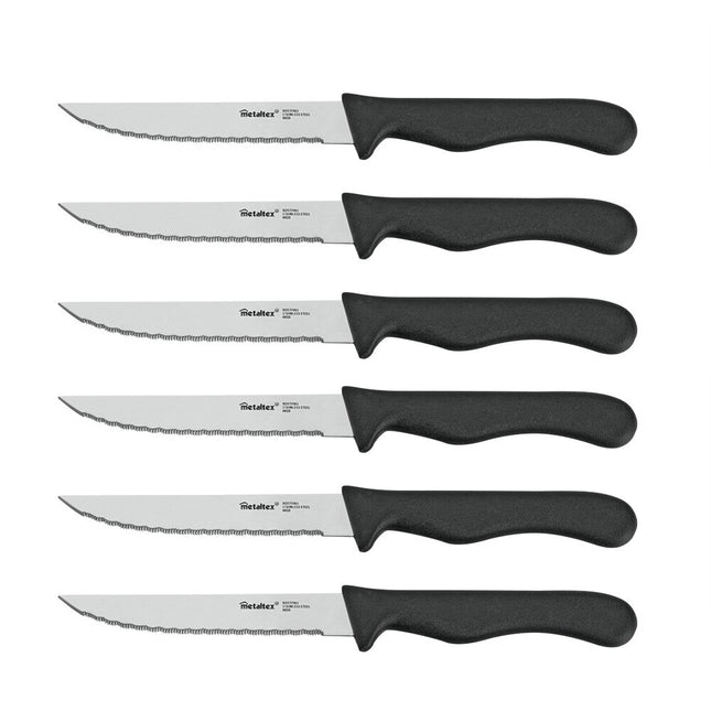Set of 6 BASIC Steak Knives Micro-serrated Stainless Steel Blade Ergonomic PP Plastic Handle Black Color 