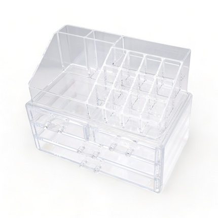 Acrylic Box Makeup Shelf Makeup Cosmetics Jewelry Organizer Clear Dressing Table with Non-Slip Base 