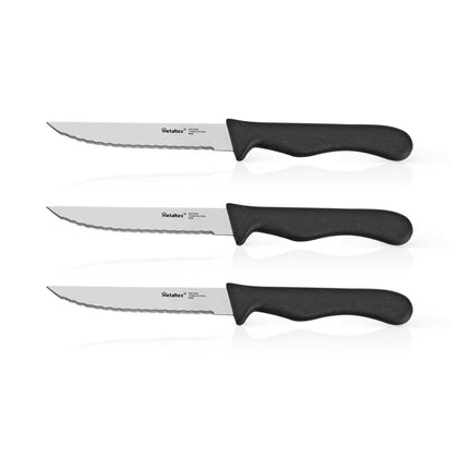 Set of 6 BASIC Steak Knives Micro-serrated Stainless Steel Blade Ergonomic PP Plastic Handle Black Color 