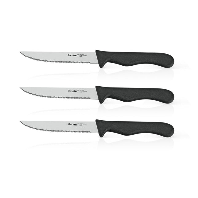 Set of 6 BASIC Steak Knives Micro-serrated Stainless Steel Blade Ergonomic PP Plastic Handle Black Color 