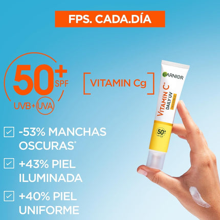 GARNIER Vitamin C Anti-UV Daily Invisible Fluid SPF50+ Protects Prevents and Reduces Dark Spots for All Skin Types 40 ml 