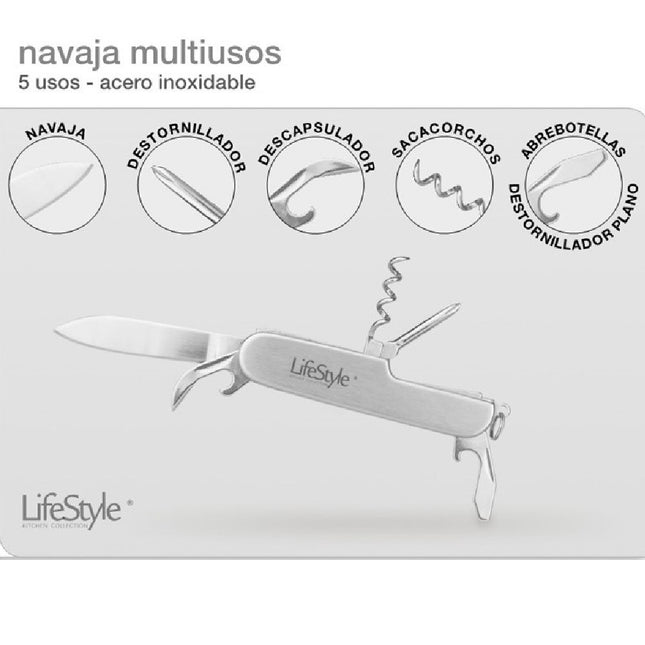 Navaja Multiusos 5 Usos Destornillador Abrebotellas Sacacorchos Navaja Descapsulador Herramienta ideal Para Su Cocina Hogar camping etc.