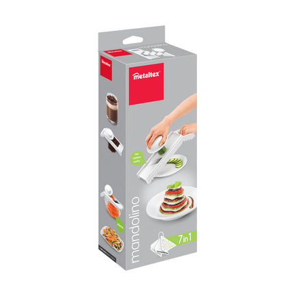 METALTEX Rallador multiuso MANDOLINO Cuchillas de acero inox y cuerpo ABS color blanco Con prensador - protector