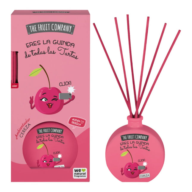 The Fruit Company Ambientador Mikado Cereza 40 ml, Difusor con Varillas para Hogar, 0% Alcohol, con Extractos Naturales, Aroma Afrutado y Floral, Más de 60 Días