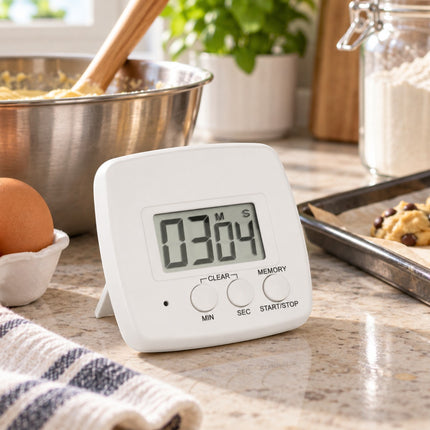 Metaltex Digitime Minutero Digital de Cocina con Imán, Temporizador 100 Minutos, Soporte Trasero, Pantalla LCD, Blanco, Plástico ABS