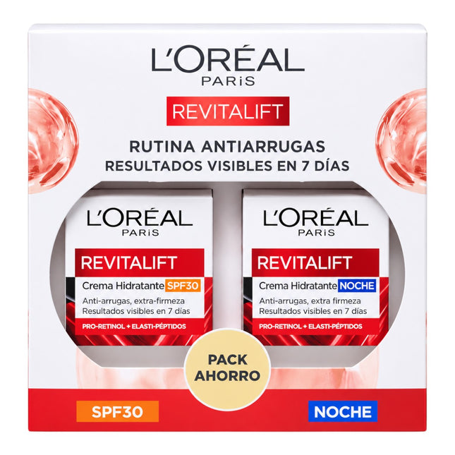 L’Oréal Paris Revitalift Pack Rutina Antiarrugas, Crema Hidratante Día SPF30 + Crema Hidratante Noche, Antiarrugas y Extra-Firmeza, Pack Ahorro 2 Unidades