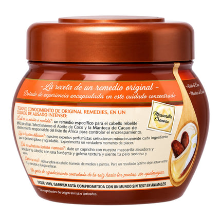 Garnier Original Remedies Mascarilla Nutritiva Alisadora Aceite de Coco y Manteca de Cacao, para Cabello Rebelde o Difícil de Alisar, Fórmula Vegana, 340 ml