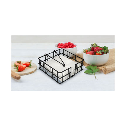 Servilletero de Metal para Cocina Negro 18x18x6.5 cm, Diseño Compacto y Elegante
