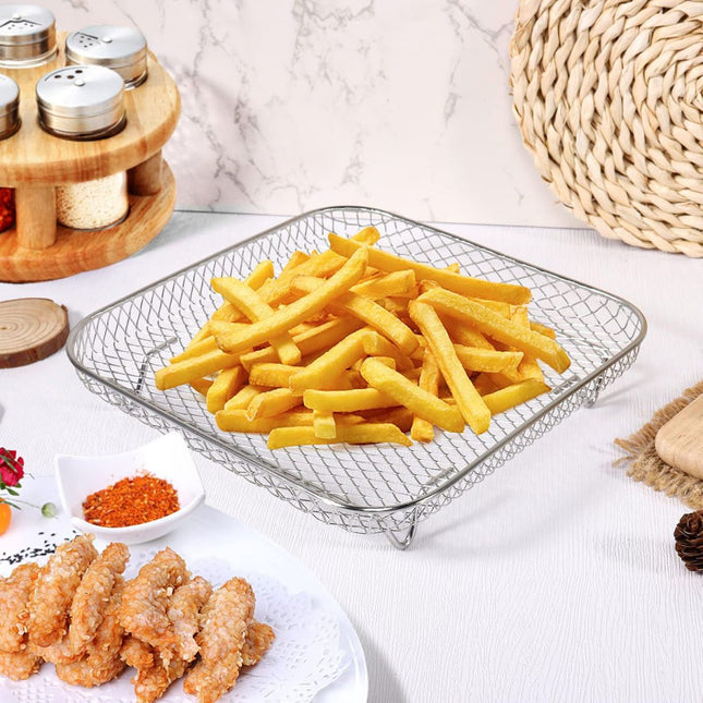 QUTTIN Rejilla Cuadrada Apilable para Freidora de Aire, Accesorio Air Fryer de Acero Inoxidable, 20 x 20 x 4 cm, Resistente hasta 180 °C