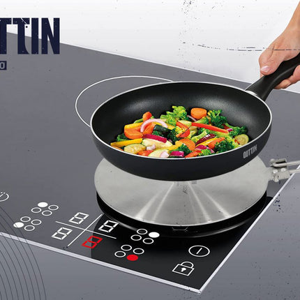 QUTTIN Adaptador para Placa de Inducción de Acero Inoxidable, Disco Difusor de Calor de 24 cm con Mango Plegable para Ollas, Sartenes y Cafeteras