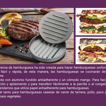 QUTTIN Prensa para Hamburguesas de Aluminio Fundido Antiadherente, Molde para Hamburguesa con Presión Uniforme, Ø 11,5 cm, Color Gris