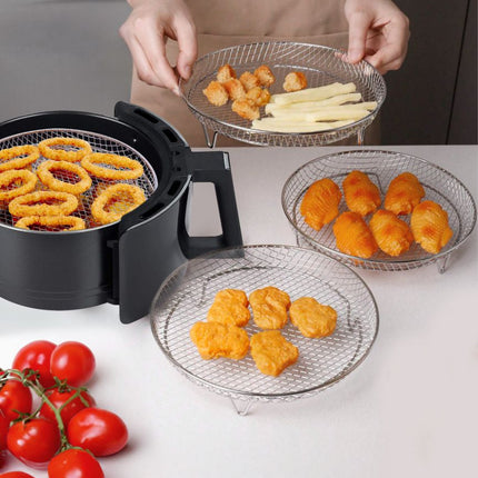 Rejilla Redonda Apilable para Freidora de Aire, 20 cm, Accesorio Metálico para Air Fryer, Soporte con Patas para Cocinar por Capas, Rejilla Redonda para Horno y Cocina