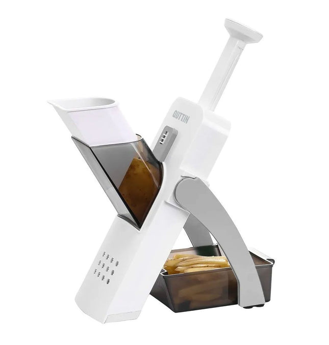 Quttin Mandolina de Cocina 4 en 1 Multifunción con Empujador y Contenedor, Cortador de Verduras con Cuchillas de Acero Inoxidable, 14,5 x 14,5 x 33 cm