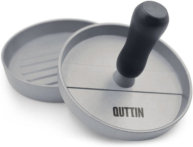 QUTTIN Prensa para Hamburguesas de Aluminio Fundido Antiadherente, Molde para Hamburguesa con Presión Uniforme, Ø 11,5 cm, Color Gris