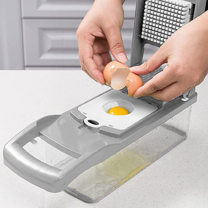 Quttin Cortador de Verduras Multifunción 8 en 1 Mandolina Cocina con Recipiente | Picadora Manual Rallador Rebanador Patatas Zanahoria Cebolla