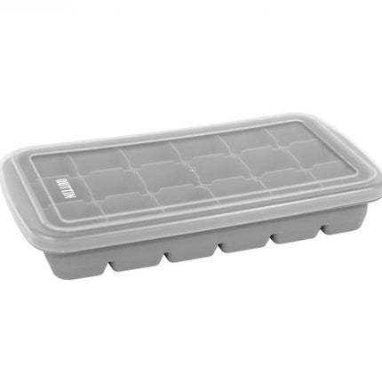 QUTTIN Cubitera de Silicona Flexible con Tapa, Molde para 18 Cubitos Grandes, Fácil Extracción, BPA Free, 23,9 x 12,3 x 3,7 cm, Color Gris