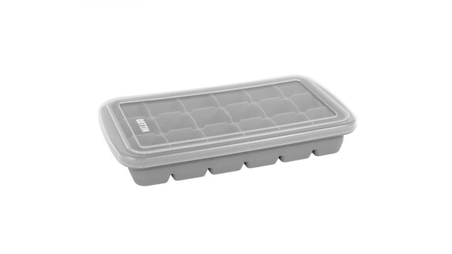 QUTTIN Cubitera de Silicona Flexible con Tapa, Molde para 18 Cubitos Grandes, Fácil Extracción, BPA Free, 23,9 x 12,3 x 3,7 cm, Color Gris