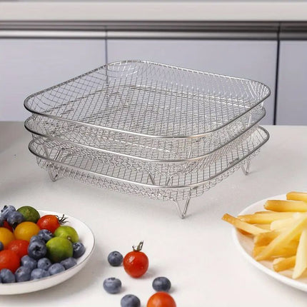 QUTTIN Rejilla Cuadrada Apilable para Freidora de Aire, Accesorio Air Fryer de Acero Inoxidable, 20 x 20 x 4 cm, Resistente hasta 180 °C