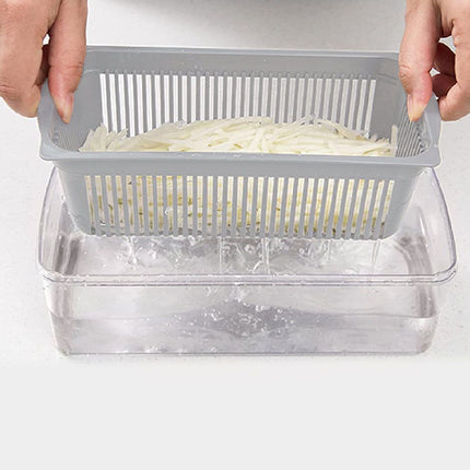 Quttin Cortador de Verduras Multifunción 8 en 1 Mandolina Cocina con Recipiente | Picadora Manual Rallador Rebanador Patatas Zanahoria Cebolla