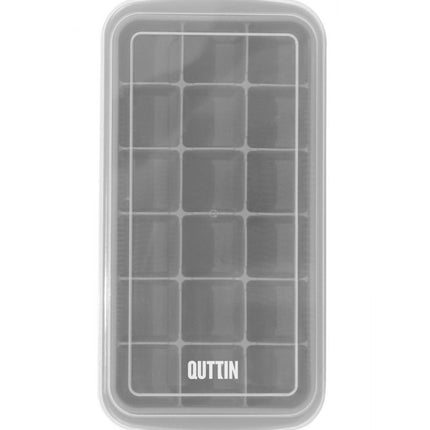 QUTTIN Cubitera de Silicona Flexible con Tapa, Molde para 18 Cubitos Grandes, Fácil Extracción, BPA Free, 23,9 x 12,3 x 3,7 cm, Color Gris