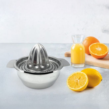Exprimidor de Cítricos Quttin de Acero Inoxidable, Exprimidor Manual para Limón, Naranja y Lima con Recipiente y Filtro