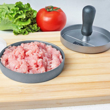 QUTTIN Prensa para Hamburguesas de Aluminio Fundido Antiadherente, Molde para Hamburguesa con Presión Uniforme, Ø 11,5 cm, Color Gris