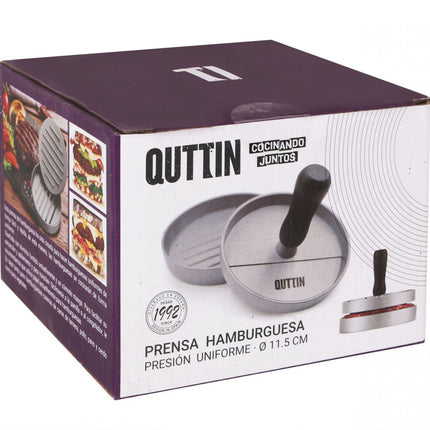 QUTTIN Prensa para Hamburguesas de Aluminio Fundido Antiadherente, Molde para Hamburguesa con Presión Uniforme, Ø 11,5 cm, Color Gris