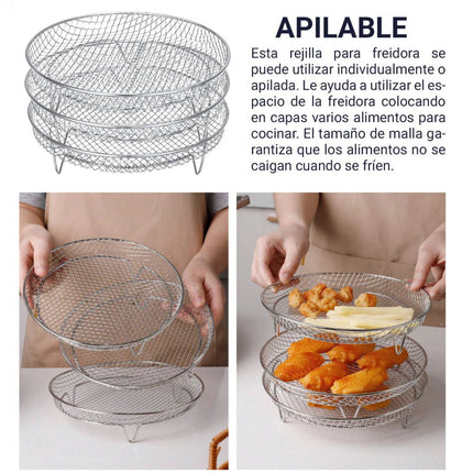Rejilla Redonda Apilable para Freidora de Aire, 20 cm, Accesorio Metálico para Air Fryer, Soporte con Patas para Cocinar por Capas, Rejilla Redonda para Horno y Cocina