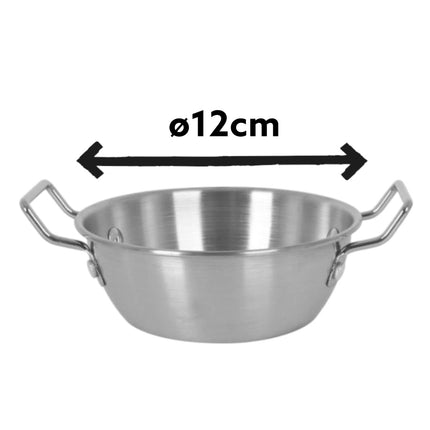 Mini Cazuelita de Acero Inoxidable con Asas, Bol Metálico para Tapas, Aperitivos y Raciones, Ø 12 cm, Recipiente de Servicio para Cocina y Mesa