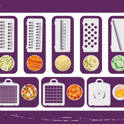Quttin Cortador de Verduras Multifunción 8 en 1 Mandolina Cocina con Recipiente | Picadora Manual Rallador Rebanador Patatas Zanahoria Cebolla