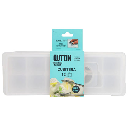 QUTTIN Cubitera con Tapa para 12 Cubitos, Molde de Hielo BPA Free, Fácil Extracción, Bandeja para Cubitos de Hielo, Bebidas, Cócteles y Refrescos