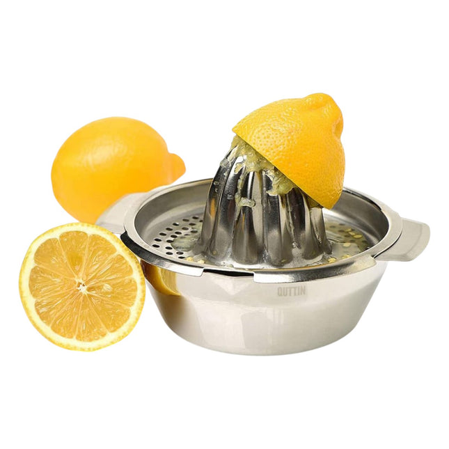 Exprimidor de Cítricos Quttin de Acero Inoxidable, Exprimidor Manual para Limón, Naranja y Lima con Recipiente y Filtro