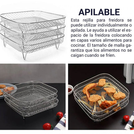 QUTTIN Rejilla Cuadrada Apilable para Freidora de Aire, Accesorio Air Fryer de Acero Inoxidable, 20 x 20 x 4 cm, Resistente hasta 180 °C