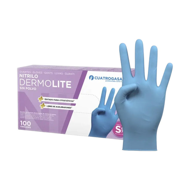 Dermolite Guantes de Nitrilo sin Polvo Azul - Talla S pequeño